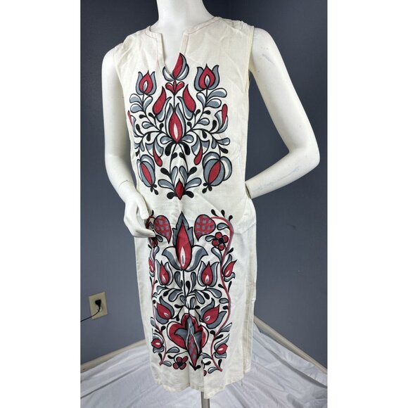 Vtg Royal Miss Fashion Rayon Floral Shift Dress Cream Red Gray Pullover Sz 13-14 - Picture 3 of 16